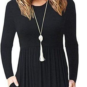 NWT Women Long Sleeve Loose Plain Maxi Dresses Casual Long Dresses with Pockets